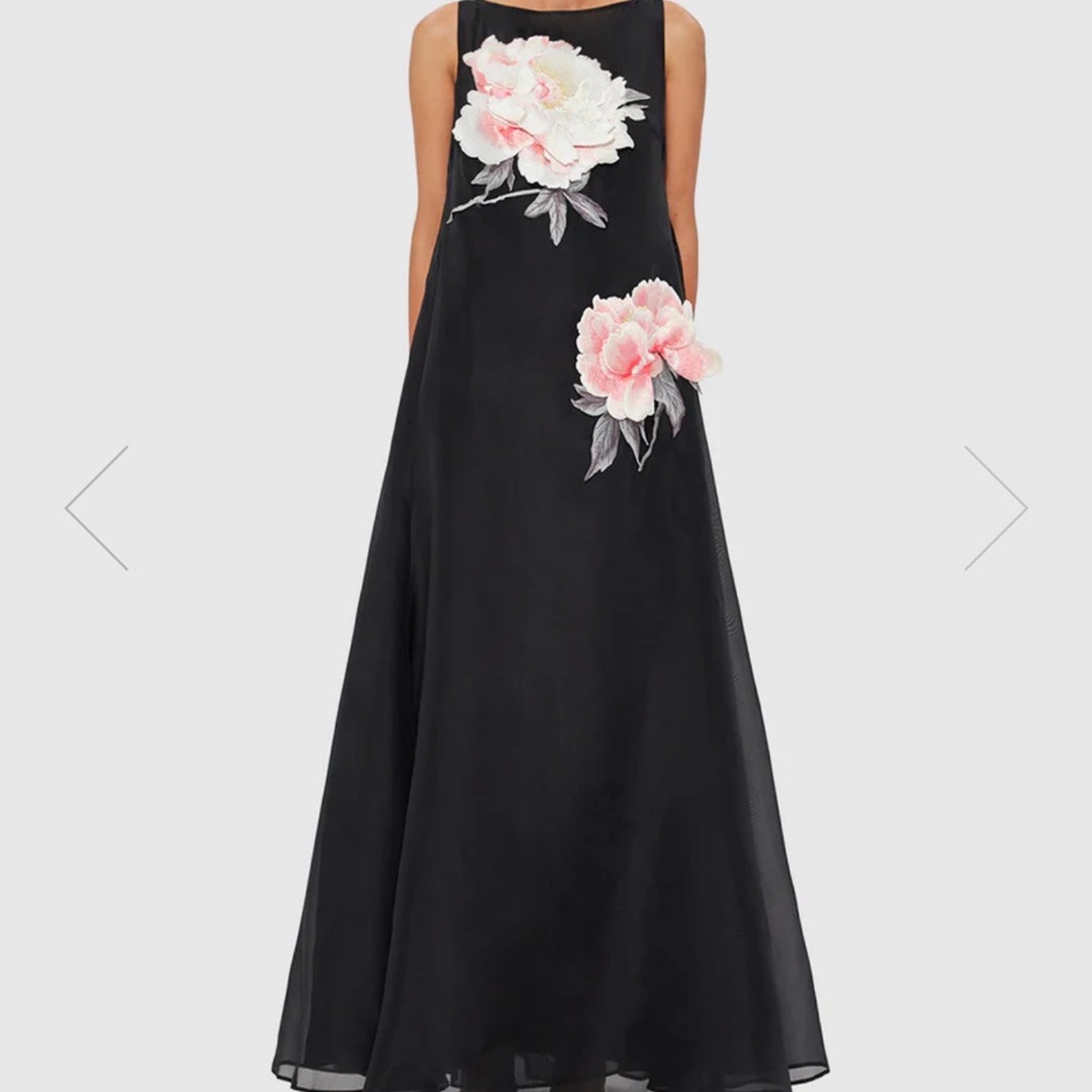 Leo Lin Yumei Appliqué Floral Open Back Gown - Onyx